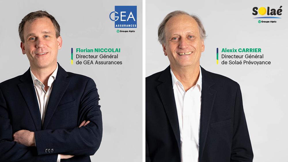 Visuel Évolutions au sein du Groupe Alptis : Florian Niccolai est nommé Directeur Général de GEA Assurances et Alexis Carrier Directeur Général de Solaé Prévoyance